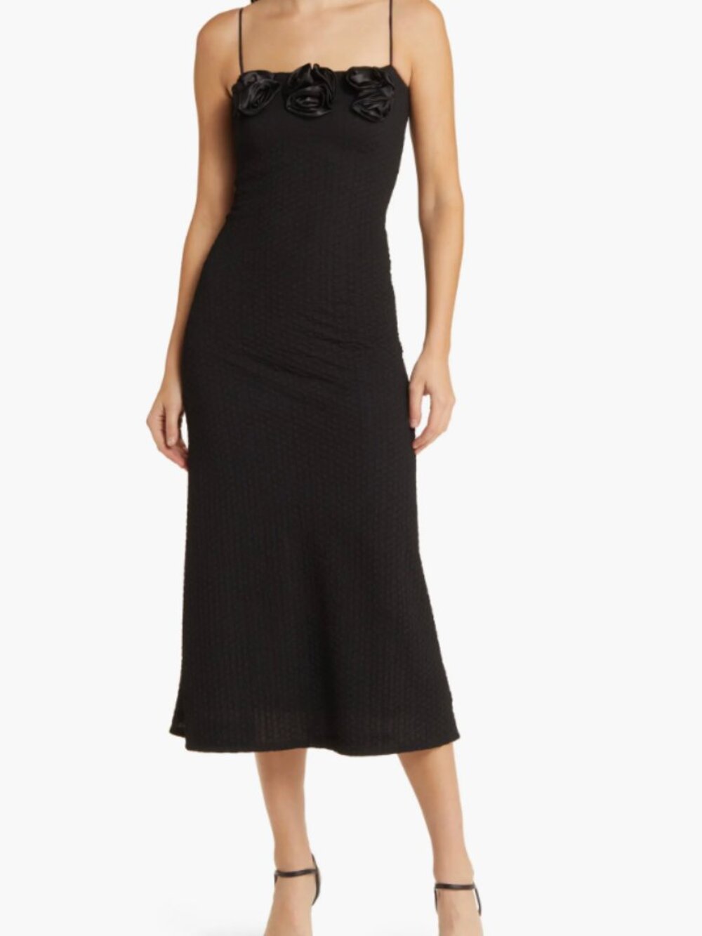Charles Henry Rosette Textured Sleeveless Knit Midi Dress